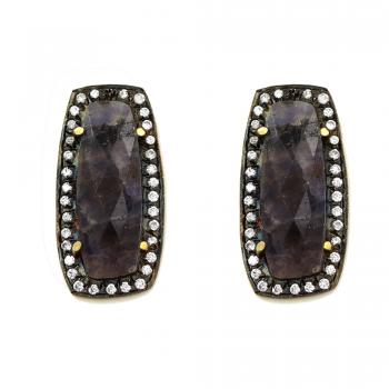 High Fashion Designer Iolite with CZ Stone Seated Two-Tone Plated Earring 